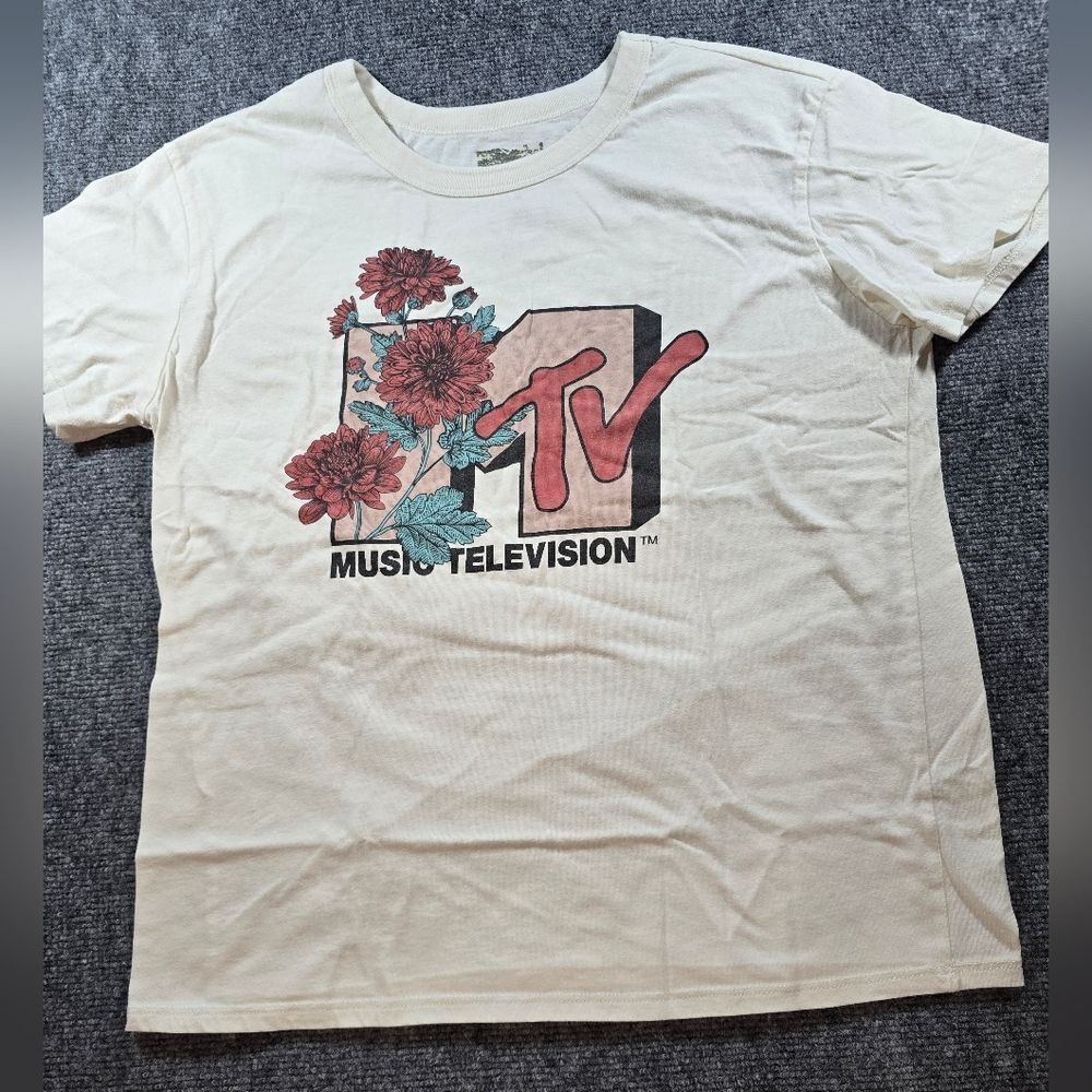 MTV Graphic T Shirt Womens Large Floral Logo Retro Music Television Tee